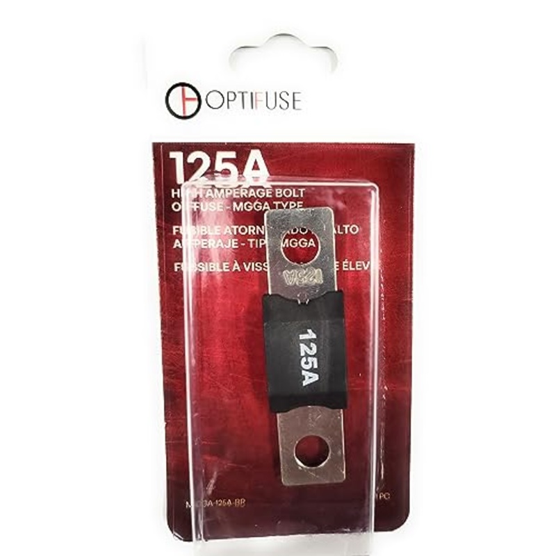 Fuse 125 AMP Automotive Type Fuse 32V MAX OPTIFUSE MGGA-125A Bolt-ON (MOUNTS with Two Holes 50MM Apart Center to Center) 18 MM Wide 10MM Height