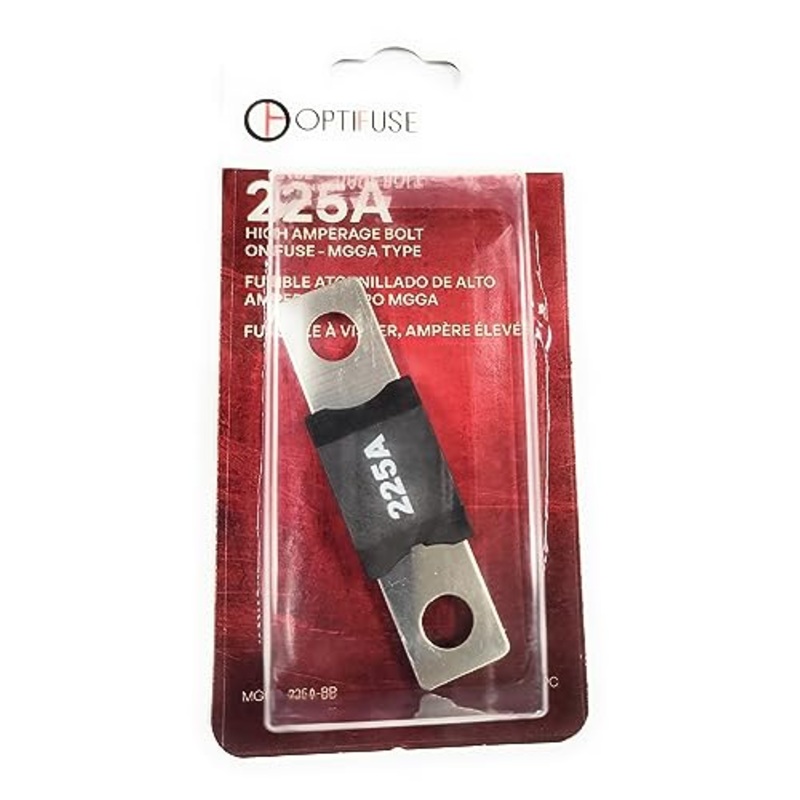 Fuse 225 AMP Automotive Type Fuse 32V MAX (1PC) OPTIFUSE MGGA-225A Bolt-ON (MOUNTS with Two Holes 50MM Apart Center to Center) 18 MM Wide 10MM Height