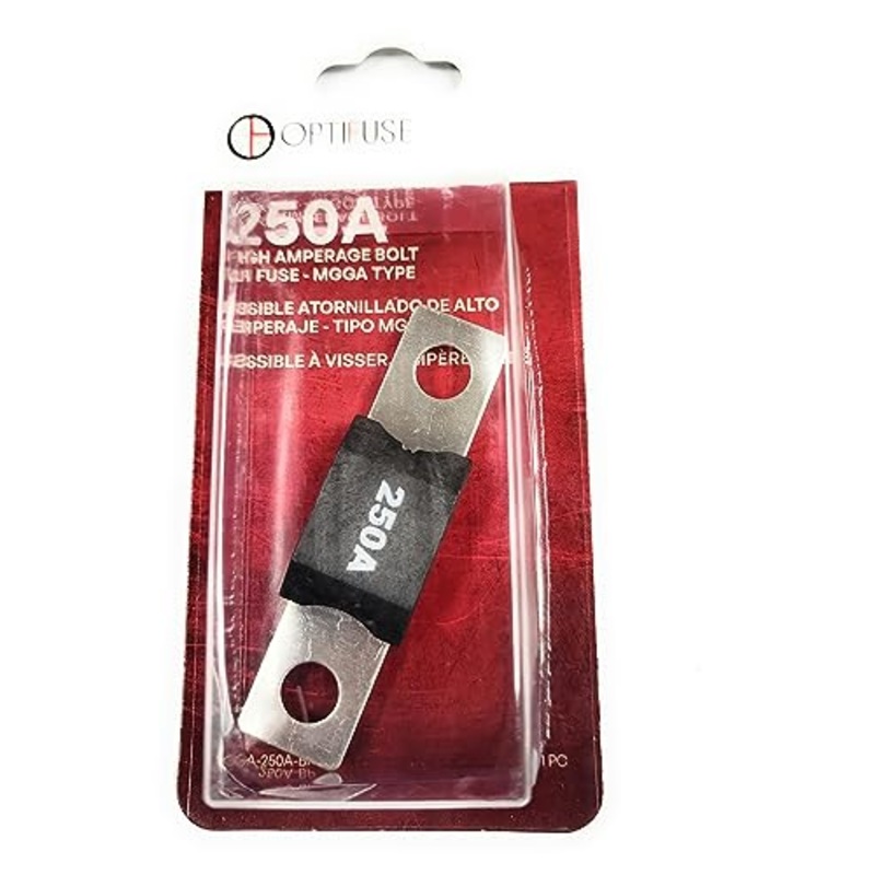 Fuse 250 AMP Automotive Type Fuse 32V MAX (1PC) OPTIFUSE MGGA-250A Bolt-ON (MOUNTS with Two Holes 50MM Apart Center to Center) 18 MM Wide 10MM Height
