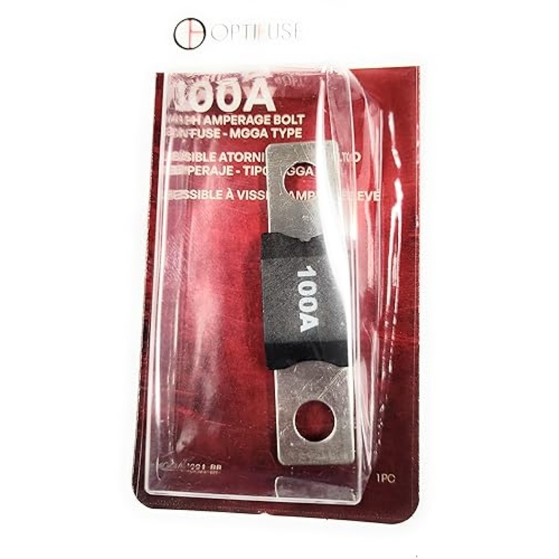 Fuse MEGA 100 AMP Automotive Type Fuse 32V MAX OPTIFUSE MGGA-100A Bolt-ON (MOUNTS with Two Holes 50MM Apart Center to Center) 18 MM Wide 10MM Height