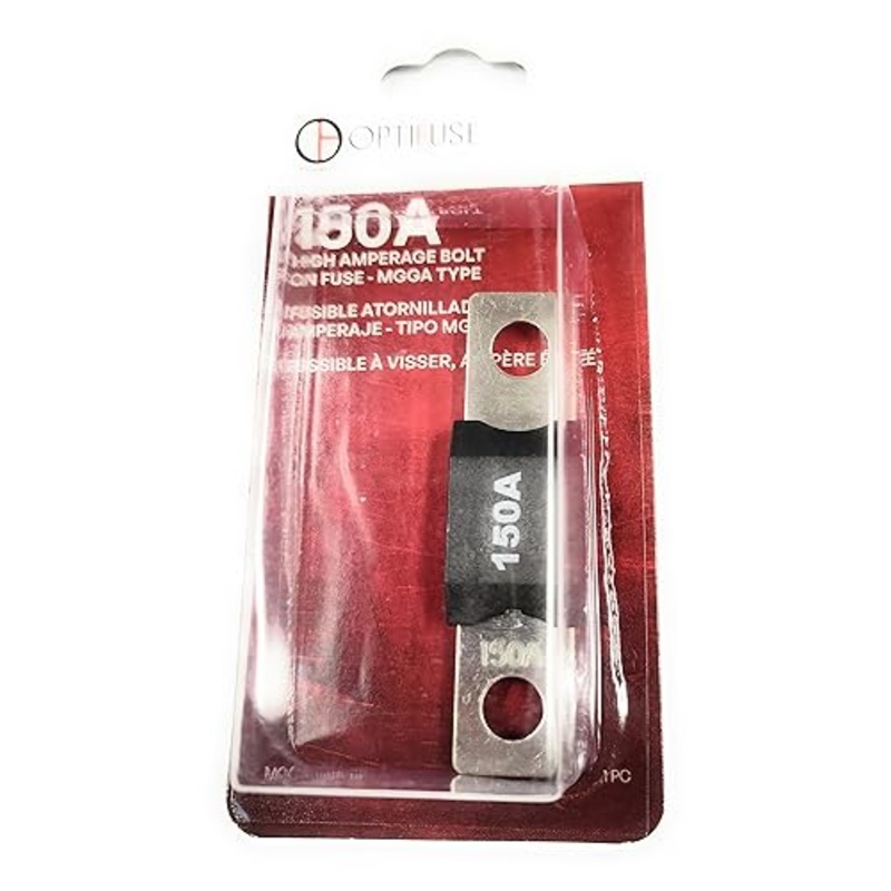 Fuse MEGA 150 AMP Automotive Type Fuse 32V MAX OPTIFUSE MGGA-150A Bolt-ON (MOUNTS with Two Holes 50MM Apart Center to Center) 18 MM Wide 10MM Height