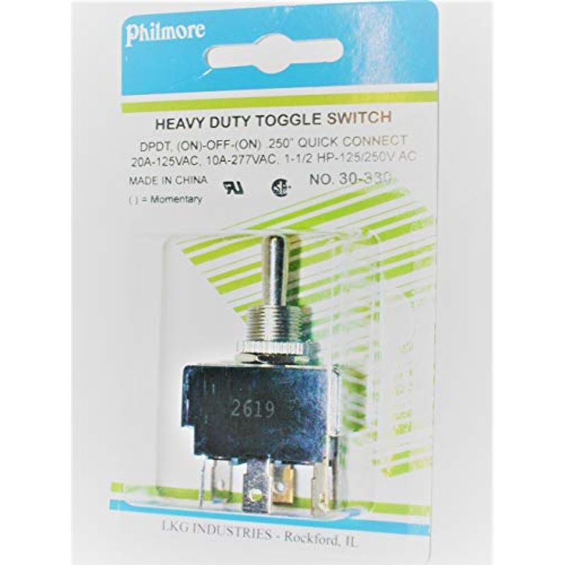PHILMORE 30-330 TOGGLE SWITCH DPDT (ON)-OFF-(ON) MOMENTARY 20 AMP