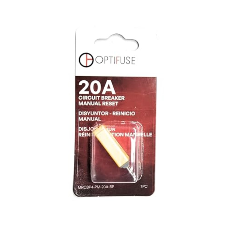 Circuit Breaker 20 AMP Manual Push to Reset (Same Blade Plug in AS ATM Fuse) Automotive Type Breaker (OPTIFUSE) 20 AMP Manual Reset MRCBP4-PM-20A