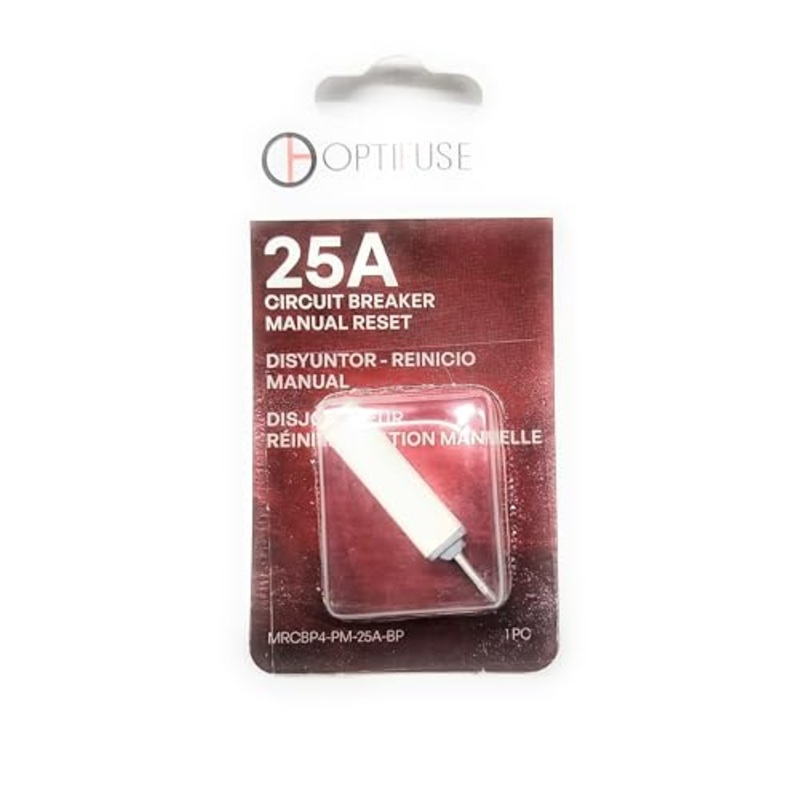 Circuit Breaker 25 AMP Manual Push to Reset (Same Blade Plug in AS ATM Fuse) Automotive Type Breaker (OPTIFUSE) 25 AMP Manual Reset MRCBP4-PM-25A