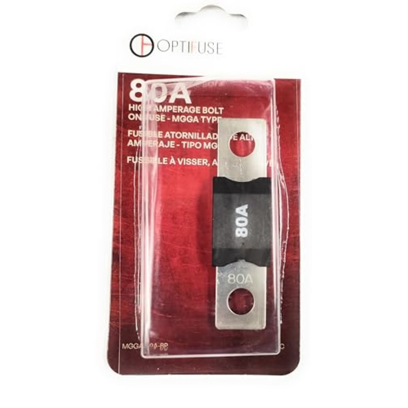 Fuse MEGA 80 AMP Automotive Type Fuse 32V MAX OPTIFUSE MGGA-80A Bolt-ON (MOUNTS with Two Holes 50MM Apart Center to Center) 18 MM Wide 10MM Height