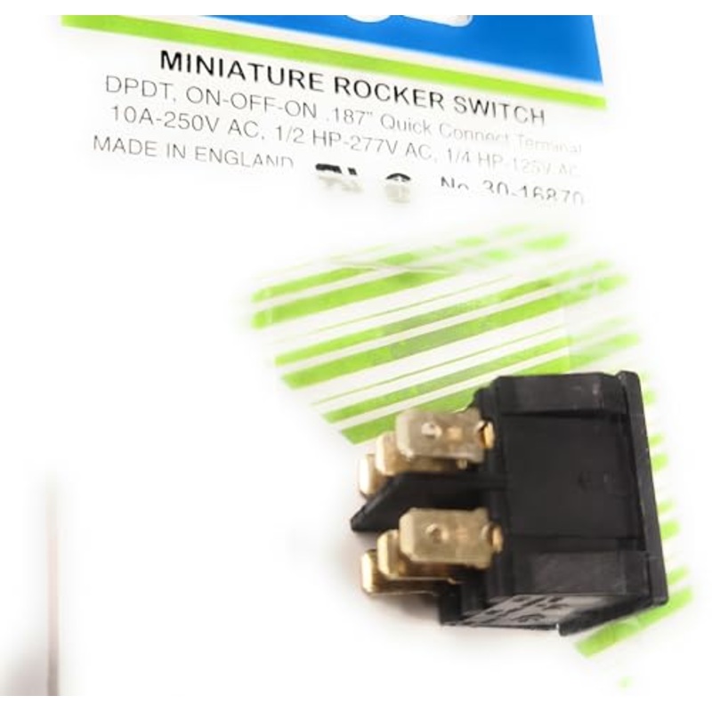 Rocker Switch ON-Off-ON MAINTAINED DPDT 10 AMP Rated 250VAC / 28VDC PHILMORE 30-16870 .187″ Q.C. Slide TERMINALS (1PC) FITS Rectangular Hole SNAP in 19.2MM X 21.9MM