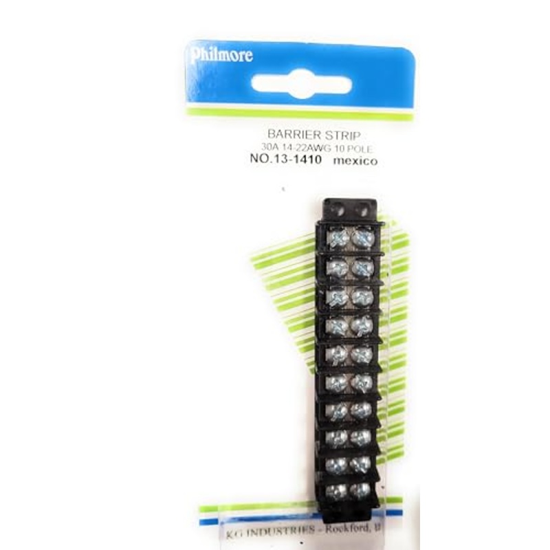 Terminal Block Barrier Strip 13-1410 PHILMORE 30Amp Rated 10 Position for 14-22awg Wires (1pc) Black