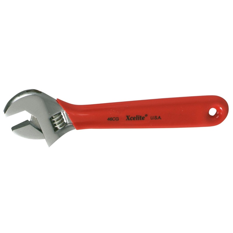 Xcelite 46CGV Chrome-Plated Wide Opening Adjustable Wrench, 6″ Length, Red Cushion Grip Handle, Carded