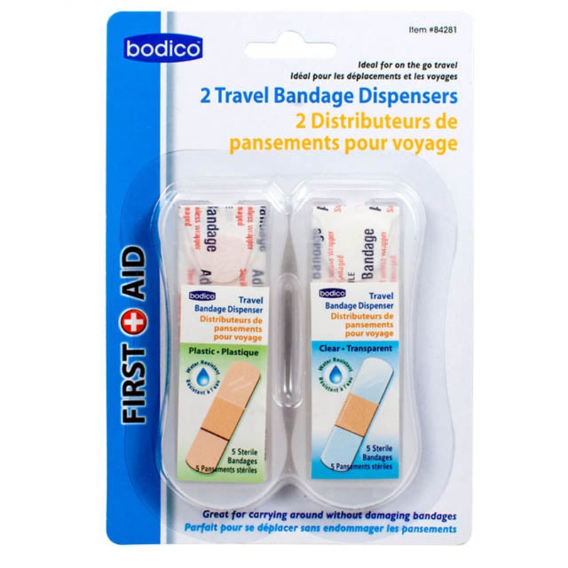 84281 – TRAVEL BANDAGE DISPENSERS 5 BANDAGES OF CLEAR AND PLASTIC