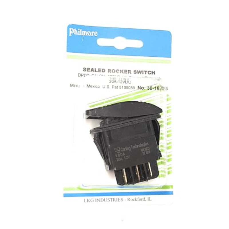 Marine Grade DPDT Rocker Switch, 20 Amp, 6 Quick Connect Terminals, 1.45″ x 0.83″ Hole