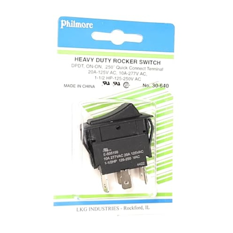 Rocker Switch ON/Off or ON/ON DPDT (6) Q.C. TERMINALs 20 AMP 30-640 PHILMORE (1.45″ X .83″ Hole) (1PC)
