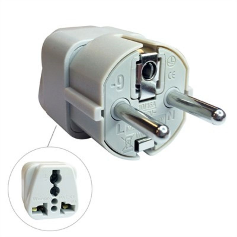 YBAN-1325 – TRAVEL ADAPTER 3P EUROPEAN PLUG TO UNIVERSAL JACK WITH GROUND