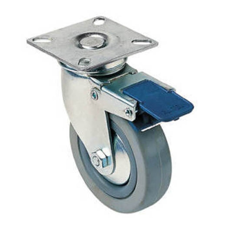 366727 – CASTER RUBBER 3IN SWIVEL GREY METAL TOP 2.5X2.5IN WITH BRAKE