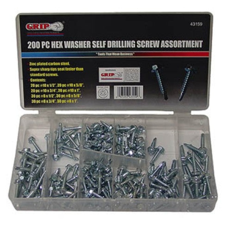 43159 – SCREW SELF DRILLING W/HEX NUT ASSORTED 200PCS (200 pcs/pkg)