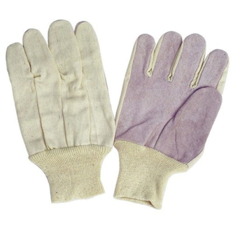 45I-604-B – GLOVES LEATHER PALM GRY LARGE COTTON BACK AND KNIT WRIST MENS (12 pcs/pkg)