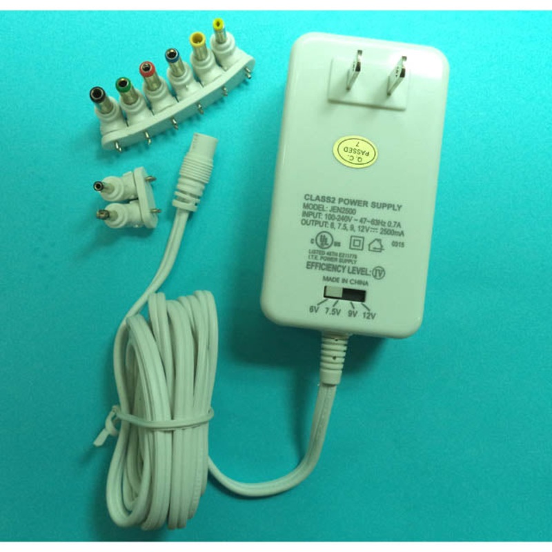 JEN2500 – PSU SW 6-12VDC 2.5A PLUGIN IP:100-240VAC MULITPLE DC PLUGS