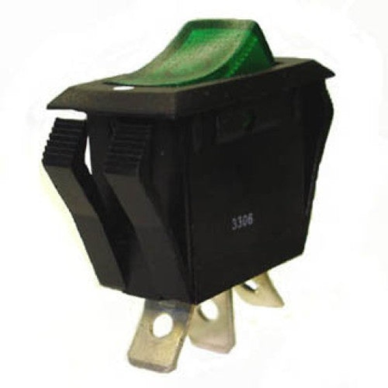 B160-R2L-BG2BM-DP – ROCKER SWITCH LIT 1P1T 15A ON- OFF 125VAC QT 13.5X28MM ACTU GRN