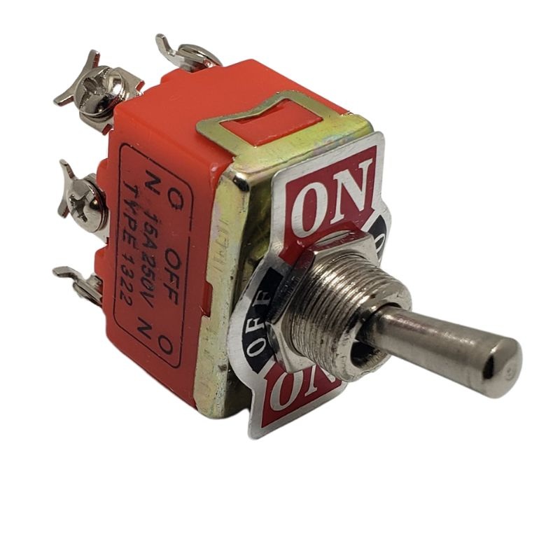 1322 – TOGGLE SWITCH 2P2T 15A ON-OFF-ON 250VAC TH SCR W/PLATE 12MM HOLE