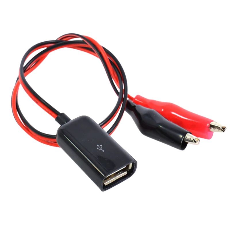 ZCABL-002810 – USB ADAPTER A FEMALE TO BLK AND RED ALLIGATOR CLIPS 50CM