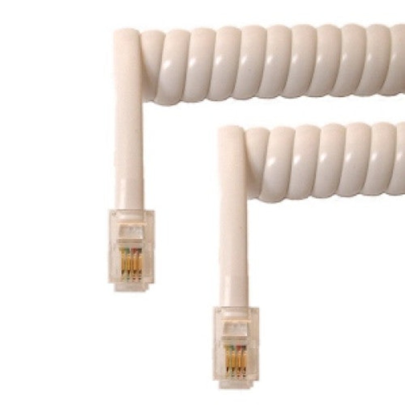 PA-112BC WH – MODULAR CABLE 4P4C M/M 50FT CURLY WHITE