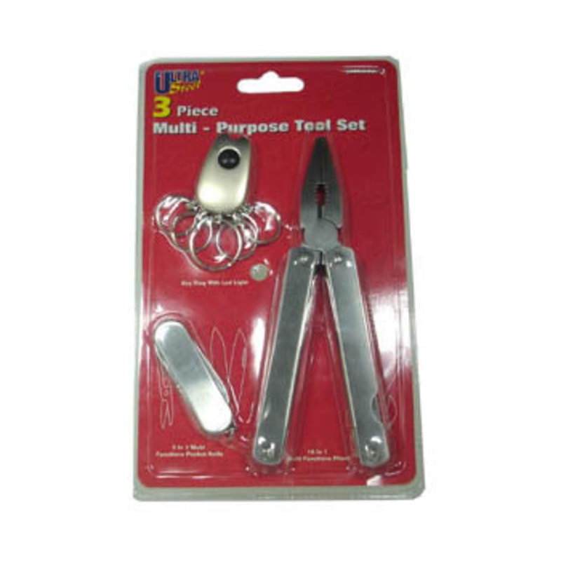 UH50221J – TOOL KIT 3PC/SET WITH POCKET KNIFE PLIER KEY RING AND LED LIGHT