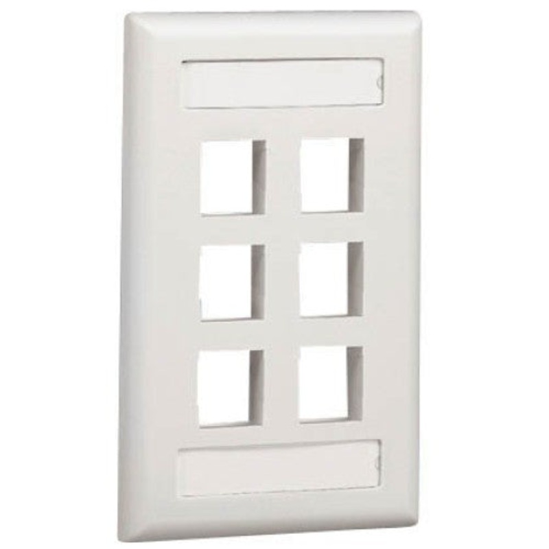 278-2009 – WALL PLATE 6PORT WHITE WITH WRITE-ON LABLES AND HOLDERS