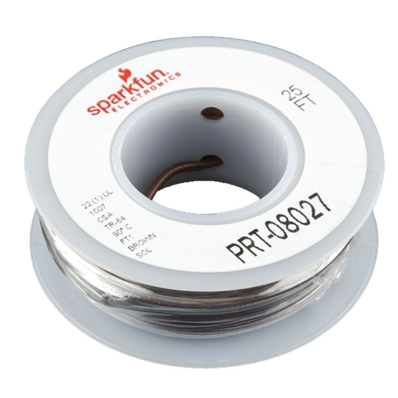 PRT-08027 – WIRE SOLID 22AWG 25FT BROWN FT1 TR64 90C