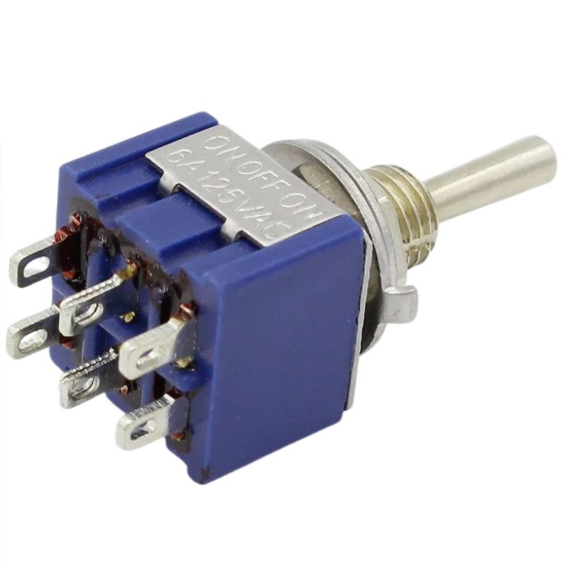 SWTOG-000203 – TOGGLE SWITCH 2P2T 6A ON-OFF-ON 125VAC TH SOL 6MM HOLE