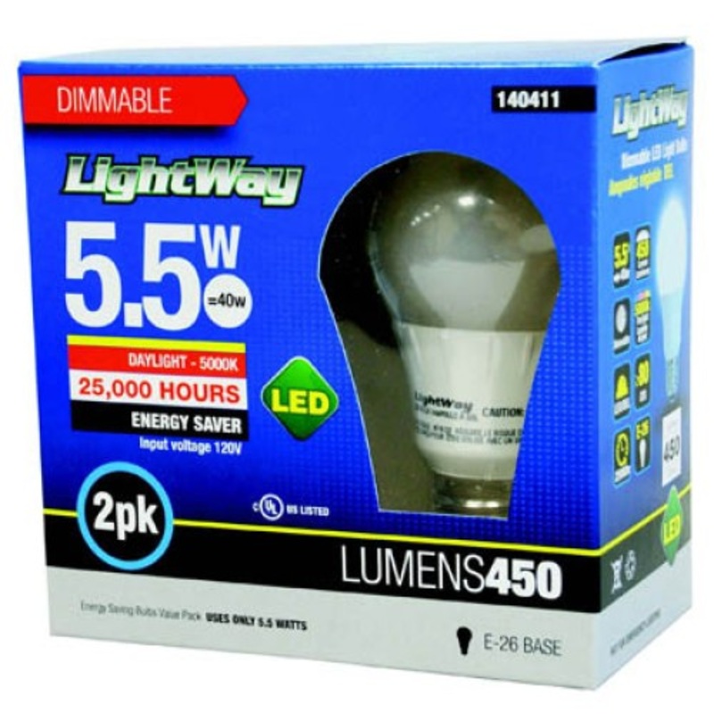 140411 – BULB LED A19 E26 DAY LIGHT 5.5W DIMMABLE 120V REPLACES 40W (2 pcs/pkg)