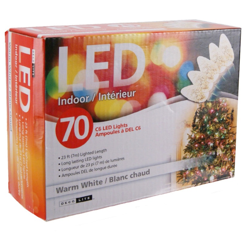 40552 – LED STRING LIGHT DECORATIVE WARM WHITE 23FT INDOOR 70 C6 LEDS