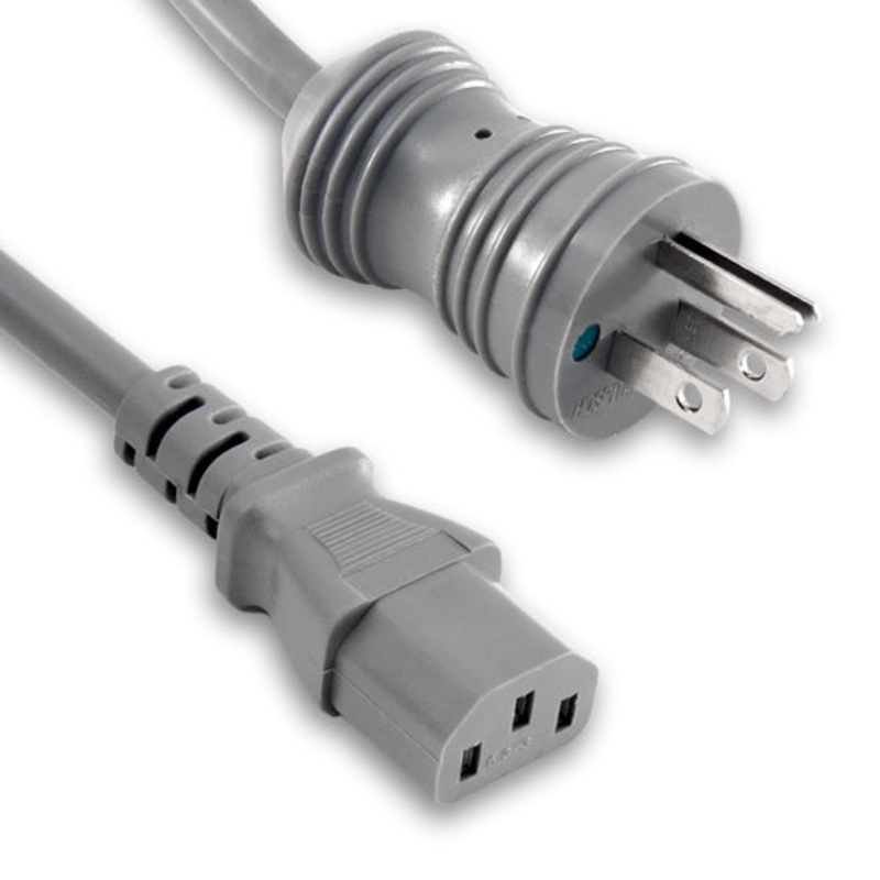 PH010510 – INST CORD 3/18 10FT HOSPITAL GR RND SJT GRAY PL 5-15P TO FEM C13