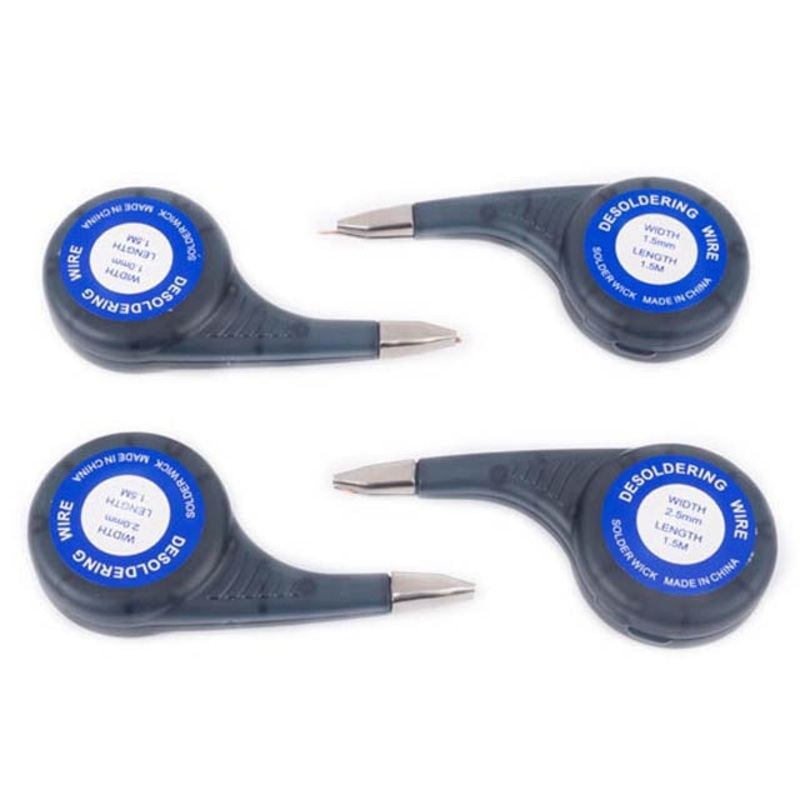DESOLDER4 – SOLDER WICK WITH WHEEL DISPENSER 5FT ASSORTED SIZES 4PCS/PACK
