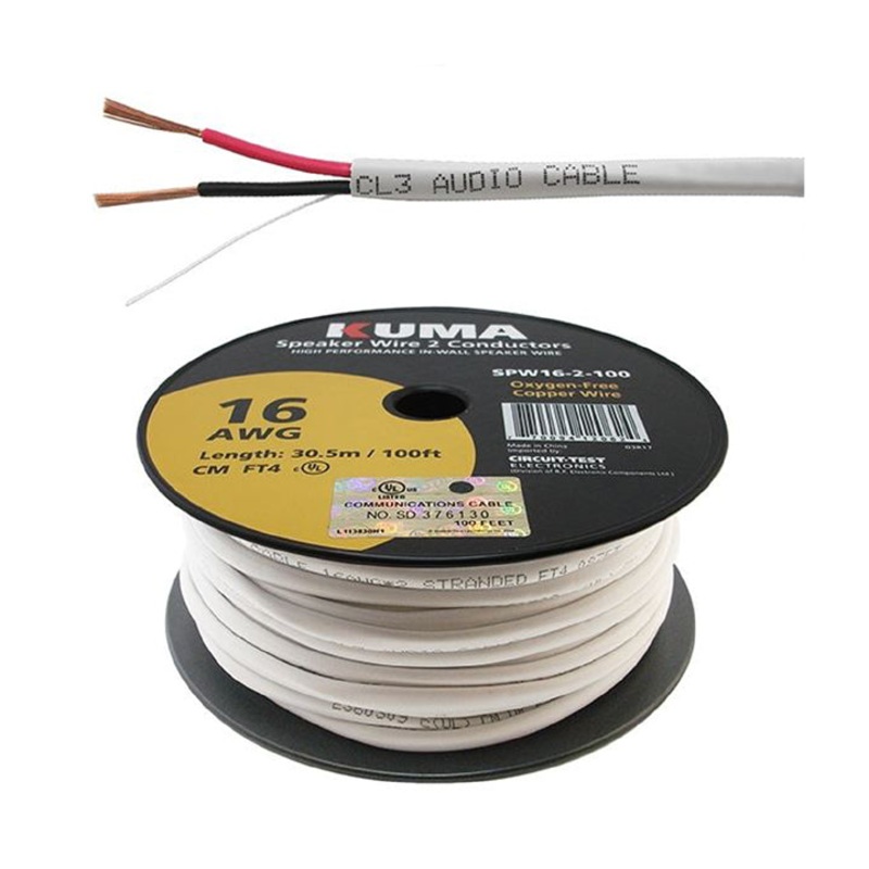 SPW16-2-100 – SPEAKER WIRE IN-WALL 16AWG 2C 100FT FT4 WHT