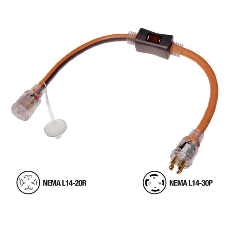 612-ADAPT30R – INST CORD 4/10 2FT 250V 30A-20A W/CKT BRKER L14-20R TO L14-30P