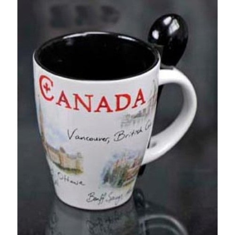 00610 – CANADA SOUVENIR MUG W/SPOON COLORED PRINT