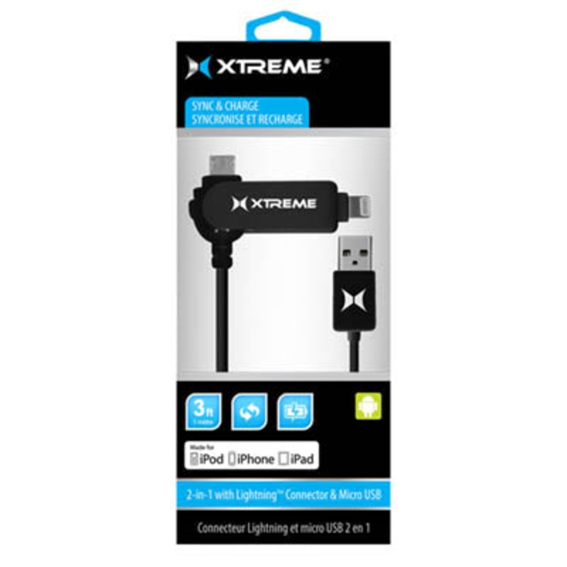 51731 – USB CABLE A MALE TO LIGHTNING 8P AND MICRO B MALE 3FT BLACK