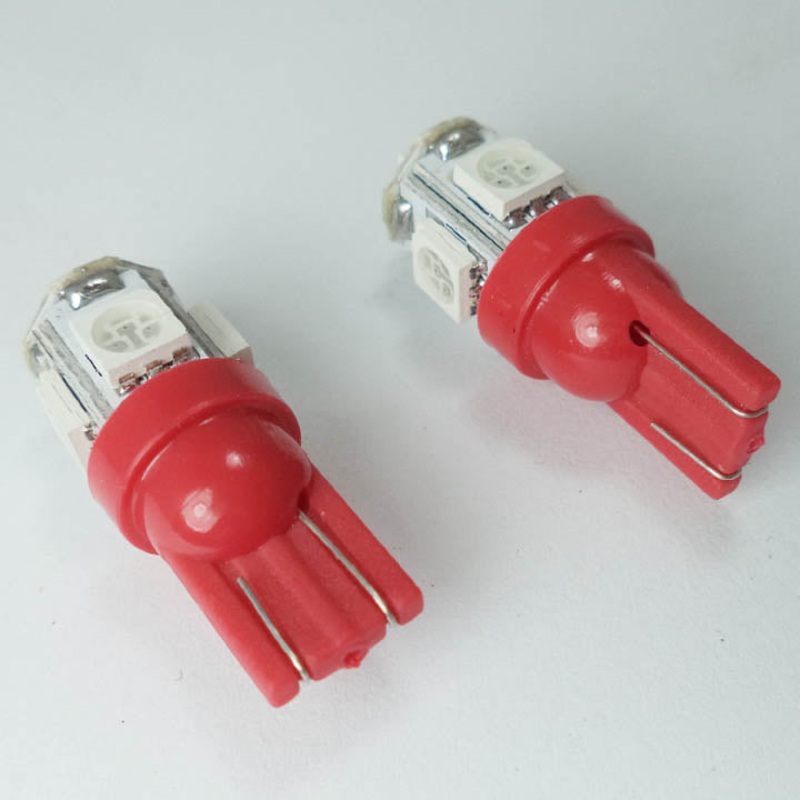 02263 – LED BULB WEDGE 12V RED 5LED 5050 REPLACES 194 AND 168 BASE T10 (2 pcs/pkg)