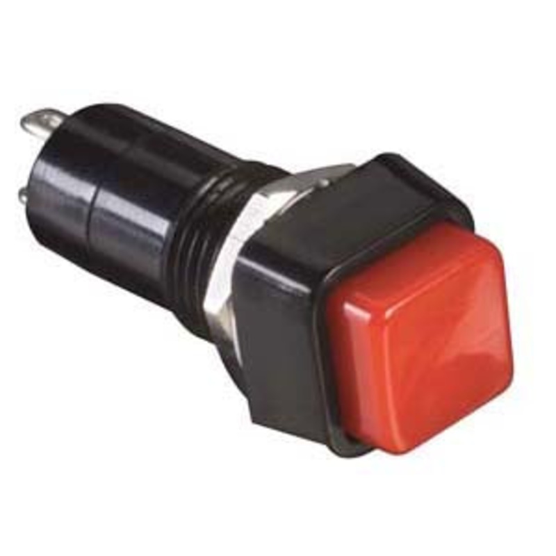 1275-1566 – PUSH SWITCH MOM 1P1T NO THR SOL 10MM SQ RED CAP 3A/125VAC