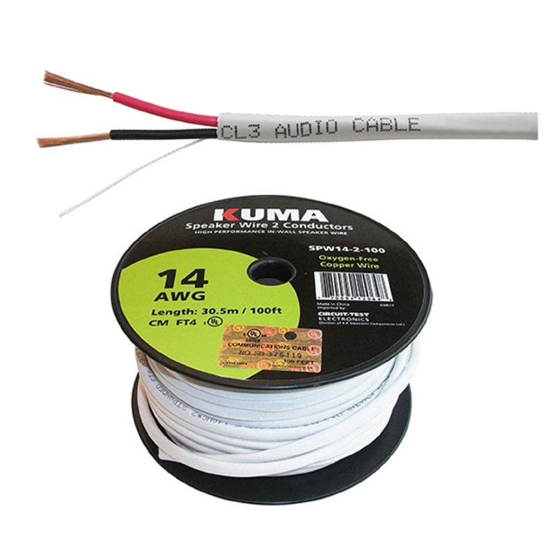 601129 – SPEAKER WIRE IN-WALL 14AWG 2C 100FT FT4 WHT
