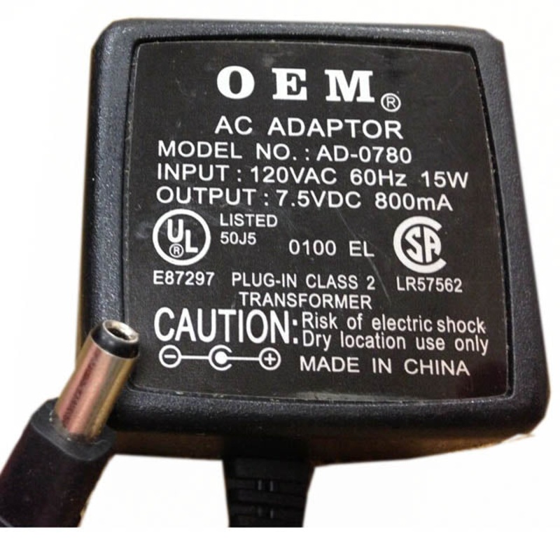 AD-0780 – PSU 7.5VDC 800MA 2.1MM C+ PLUGIN IP:120VAC