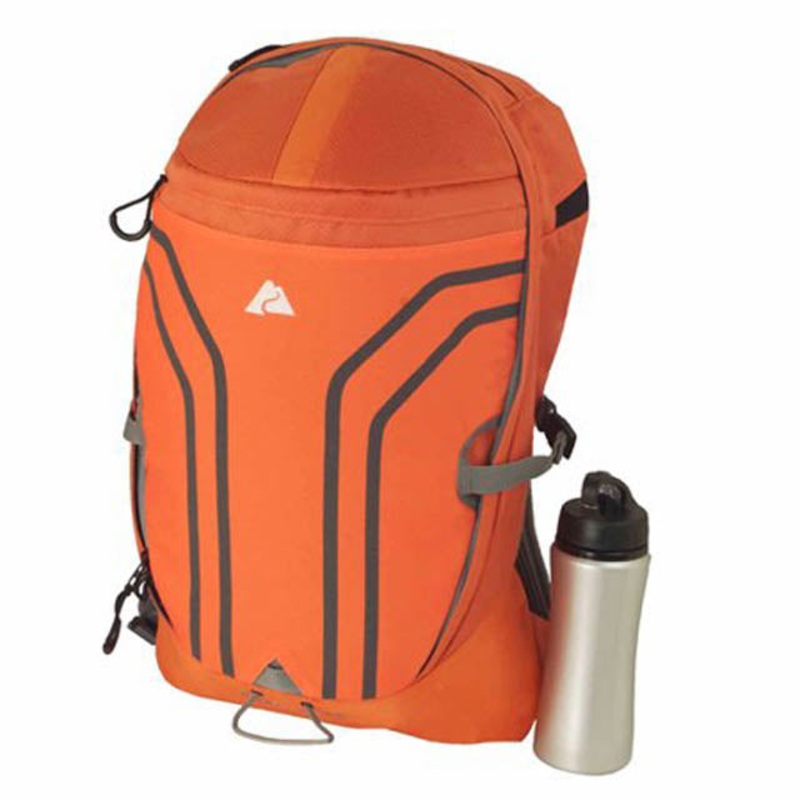OT-18702-90 – TRAVEL BACKPACK 12X9X19.25IN 24L ORANGE W/WATER BOTTLE