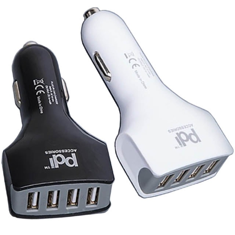 PDI-868 – USB CAR CHARGER 4PORT 5VDC 4.8A ASSORTED BLACK AND WHITE