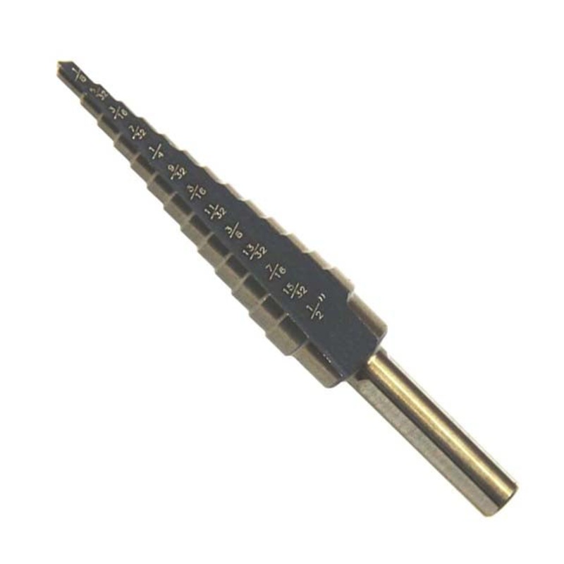 967090 – STEP DRILL COBALT BIT 1/8-1/2IN 3IN LONG 1/4IN SHANK 13 STEP
