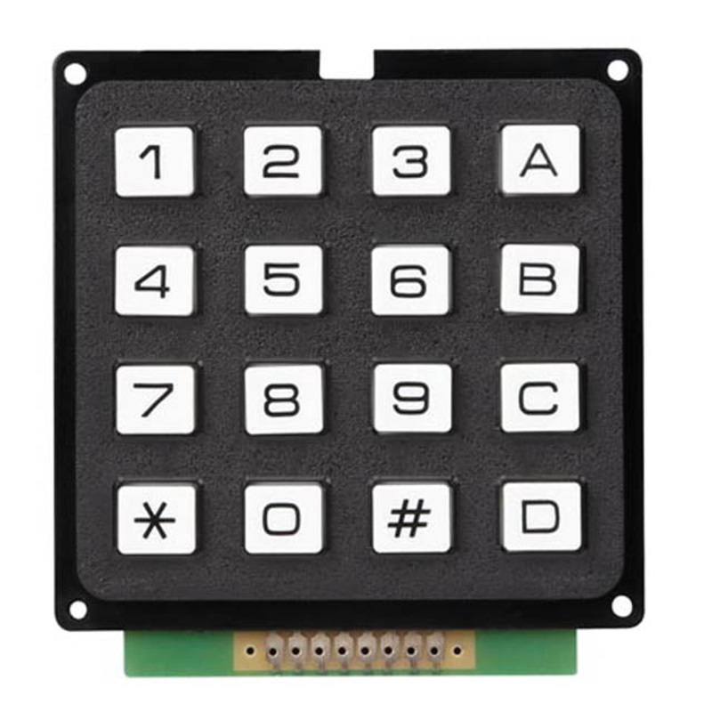 16KEY – KEYPAD 4X4 KEYS 24VDC 20MA BLK WITH WHT KEYS 2.7X2.7X.6IN