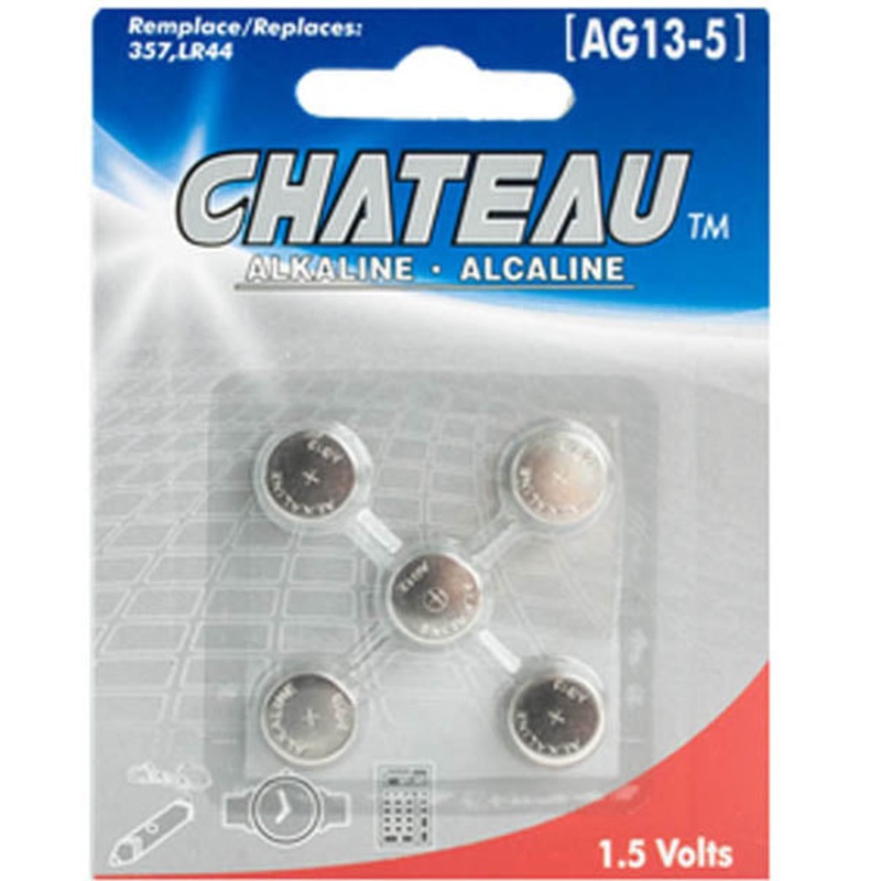 AG13-5 – BATTERY ALKALINE AG13 1.5V COIN REPLACE 357 LR44 LR1154 SR44 A76 (5 pcs/pkg)