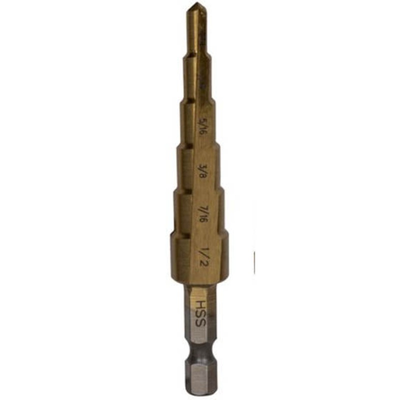 TNHE-1153 – STEP DRILL BIT 3/16-1/2IN HSS WITH TITANIUM COATING