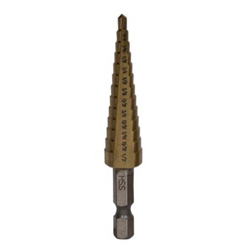 TNHE-1203 – STEP DRILL BIT 5/32-1/2IN HSS WITH TITANIUM COATING