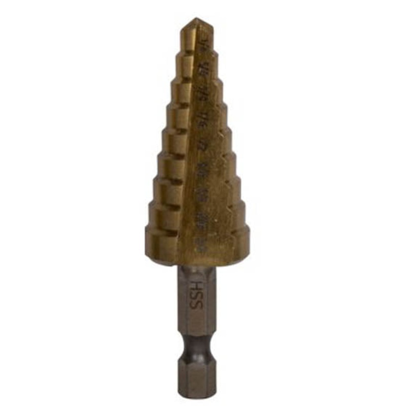 TNHE-1423 – STEP DRILL BIT 1/4-3/4IN HSS WITH TITANIUM COATING