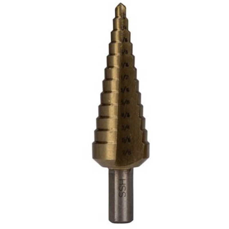 TNHE-1613 – STEP DRILL BIT 3/16-7/8IN HSS WITH TITANIUM COATING