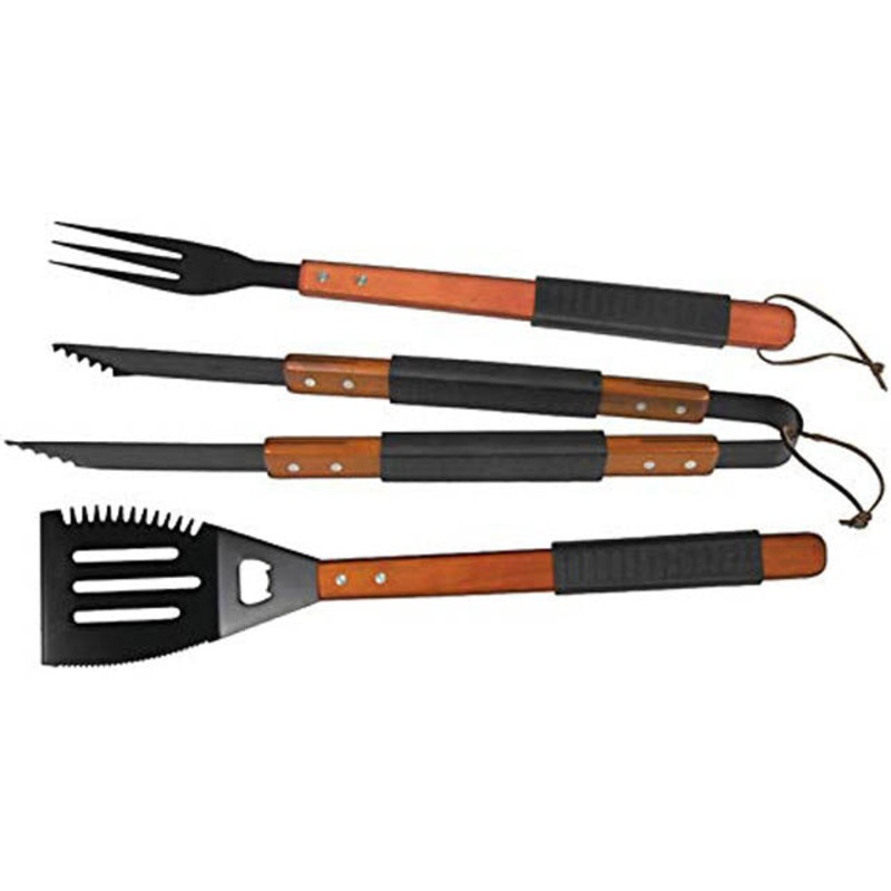 812-9024F – BBQ TOOL SET WOODEN HANDLES WITH RUBBER GRIP 3PCS/SET